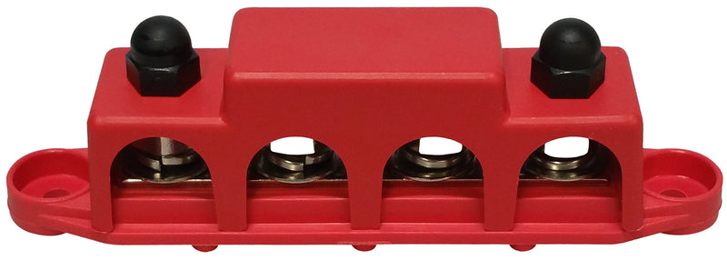 (Red) 3/8" 4 Stud Bus BAR Power Distribution Block - Made in The USA - for Marine Battery Terminals, 12v Power and Ground Distribution Blocks - Terminal Block for Battery Terminals - BusBar Red 3/8"