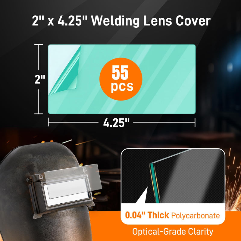 [AUSTRALIA] - 55 Pack 2 x4.25 inches Clear Welding Lenses, 0.04" Thick Replacement 2x4 Welding Lens, Welding Hood Clear Lenses for Most Standard Size Helmets 