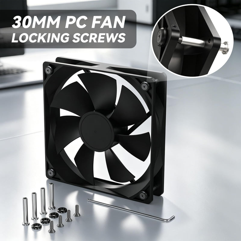 PC Fan Screws for 30mm Fans, 20PCS Fan-Safe Lock Screw Kit | Stainless Steel M3 Screw & Lock Standoff with Aluminum Washer, Zero-Damage Case Fan Screws for 25mm PC Cooling Fans Mounting