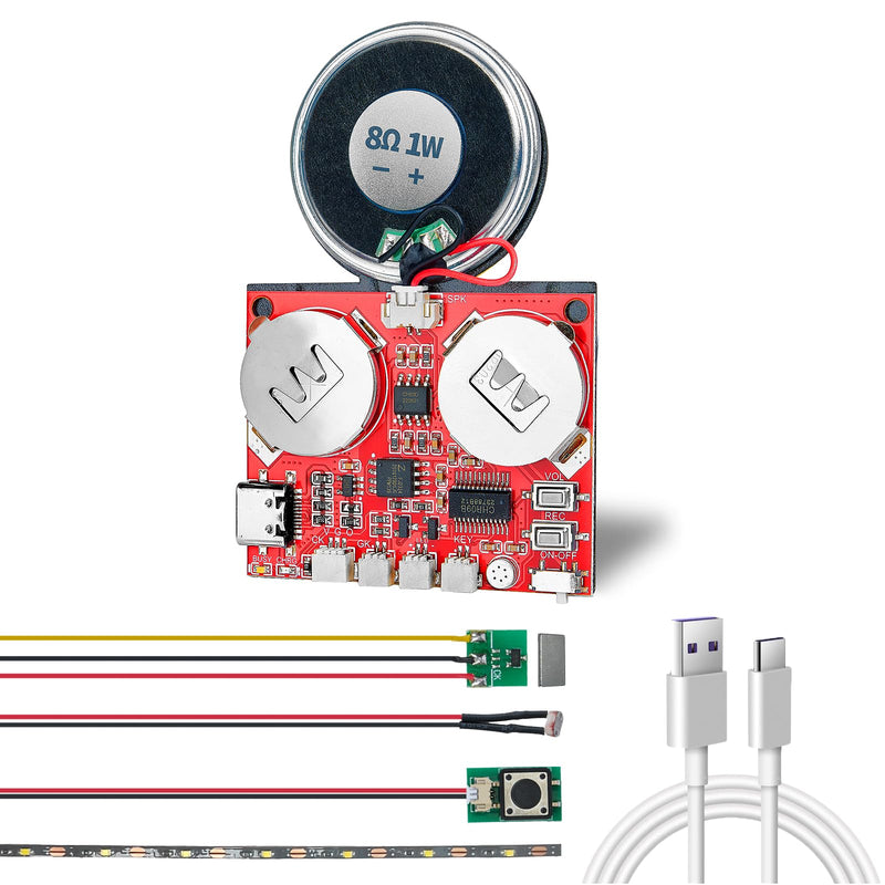 [AUSTRALIA] - Sound Module, JRGKJCP 16MB Push Button, Magnetron,Light Control Activated Recordable Voice Sound Chip Module with Light Strip,Speaker,for Greeting Card Audiobook, Xmas Presents Boxes, Kids's Toys. 