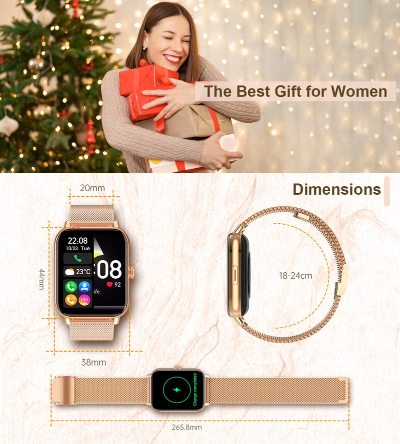 Smart Watch for Women, Answer/Make Call, 1.85'' AMOLED Ultra-Clear Screen | Fitness Tracker with Heart Rate/Sleep/SpO2 Monitor, Smartwatch for iPhone/Android, 120+ Sport Modes, Waterproof(Rose Gold)