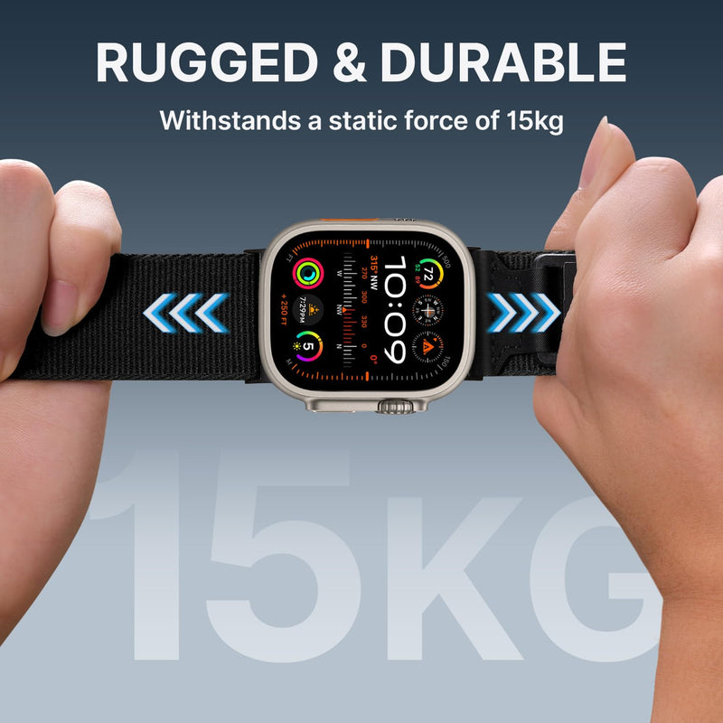 Bandletic Nylon Bands Compatible with Apple Watch Ultra 3 2 1 for Men | Wide Braided Sport Band with Magnetic Fidlock Hook Buckle for iWatch Ultra 49mm, Series 11/10 46mm, 9/8/7 45mm, SE/6/5/4 44mm Black Large(7.1"-8.5") 49/46/45/44mm