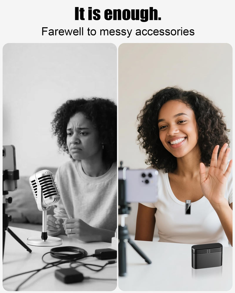 [AUSTRALIA] - Wireless Lavalier Microphone for iPhone 14/13/12/11 Series, Lapel Mic with All-in-One 24H Charging Case, Noise Reduction, Play Clip Mic for Video Recording,YouTube, TikTok, Podcast, Vlog Black Lighting 