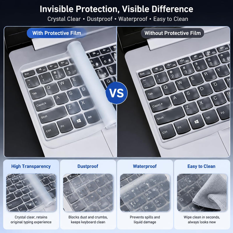 Ultra Thin Universal Silicone Keyboard Cover Protector for 13–17.6 Inch Laptops, Waterproof Dustproof Clear Keyboard Skin for Laptop Notebook Protection (15–17 Inch Compatible)