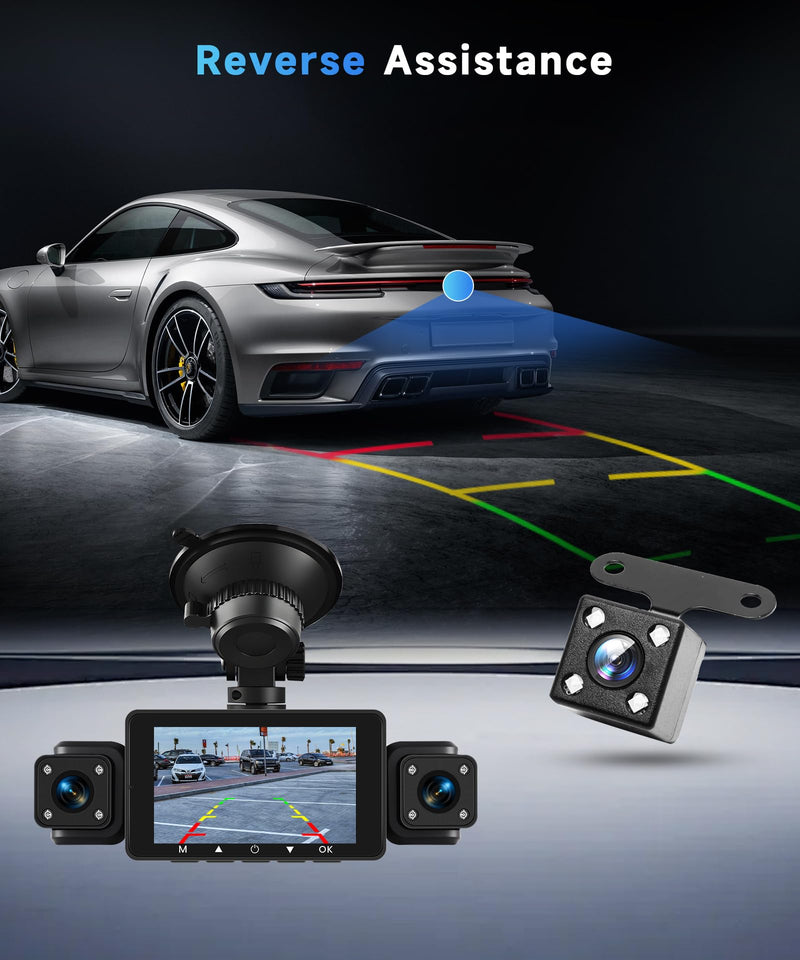 4 Channel 360° Dash Camera Front and Rear Inside Left Right, 3 Inch Dash Cam Support WiFi, Built-in Night Vision Sensitive Motion Detection 24/7 Recording Parking Mode Monitor Reversing Help 3 Inch with WiFi