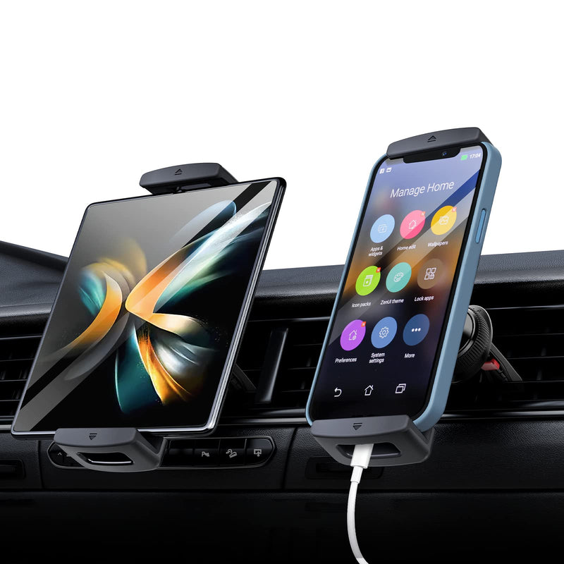 Z Fold 6 Car Mount Accessories, Secure Clamp, B Vent Clip | Car Phone Holder for Z Fold 7 6 5 Pixel Pro Fold iPhone iPad, 360° Rotatable, Grip Firmly, Case Friendly, Broad Compatible