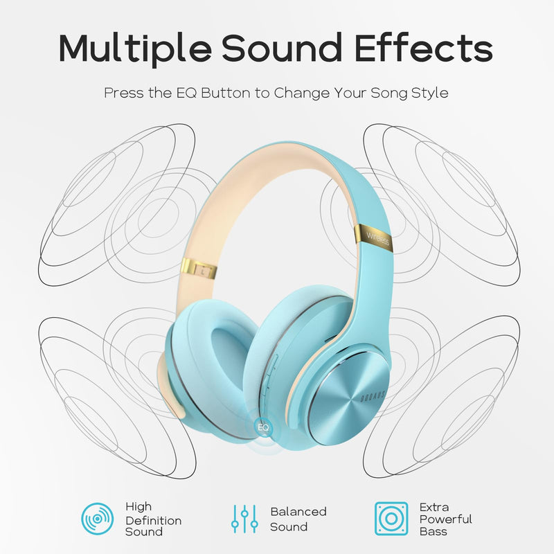 DOQAUS Bluetooth Headphones Over Ear, 90 Hours Playtime Wireless Headphones with 3 EQ Modes,HiFi Stereo Headphones with Microphone and Soft Protein Earpads for iPhone/TV/PC/Home Office (Blue) Blue