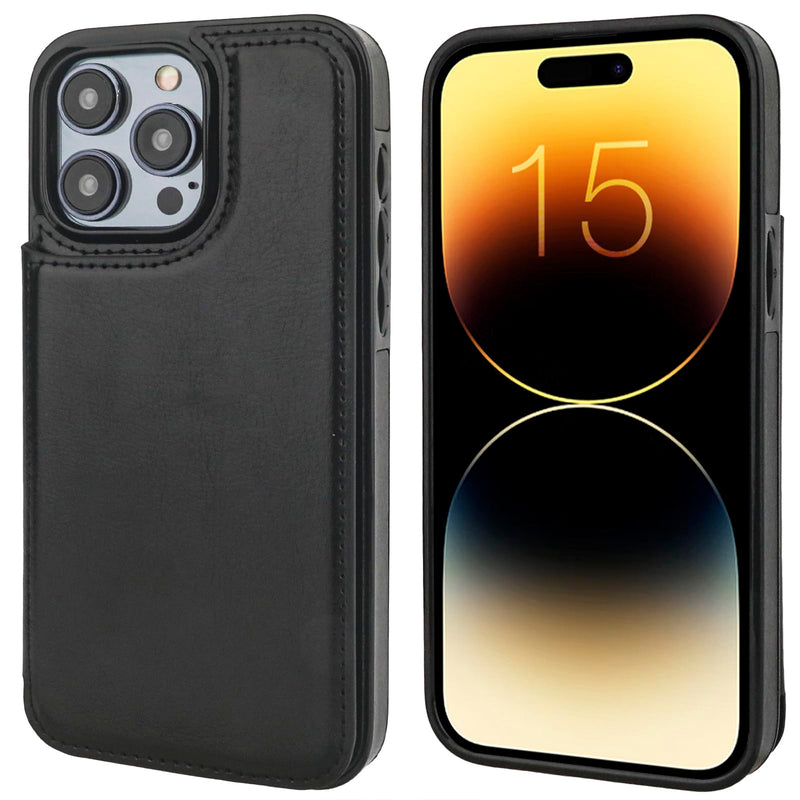 Compatible with iPhone 15 Pro Max Wallet Case with Card Holder, PU Leather Kickstand Card Slots Case, Double Magnetic Clasp and Durable Shockproof Cover 6.7 Inch (Black) Black
