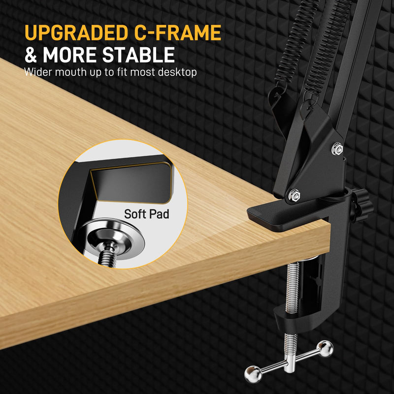 MAONO Boom Arm Microphone Stand: Adjustable Metal Suspension Mic Boom Arm for Podcast Gaming Streaming Recording,with Desk Clamp and 3/8" to 5/8" Screw Adapter-Max Load 1KG BA20 Black