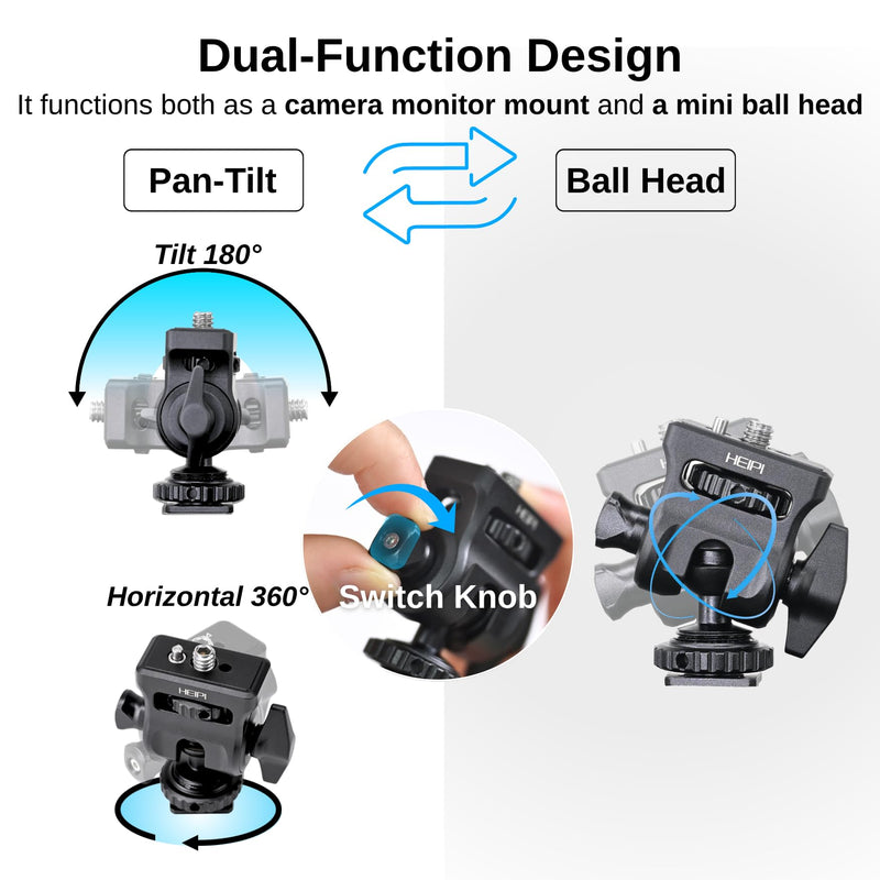 [AUSTRALIA] - HEIPI Field Monitor Mount with Cold Shoe Mount Swivel 360° and Tilt 180°, Holder for Camera Monitor Mount, LED, Flash and Video Shooting Photography Accessories, Max Load Capacity 7.7lbs 