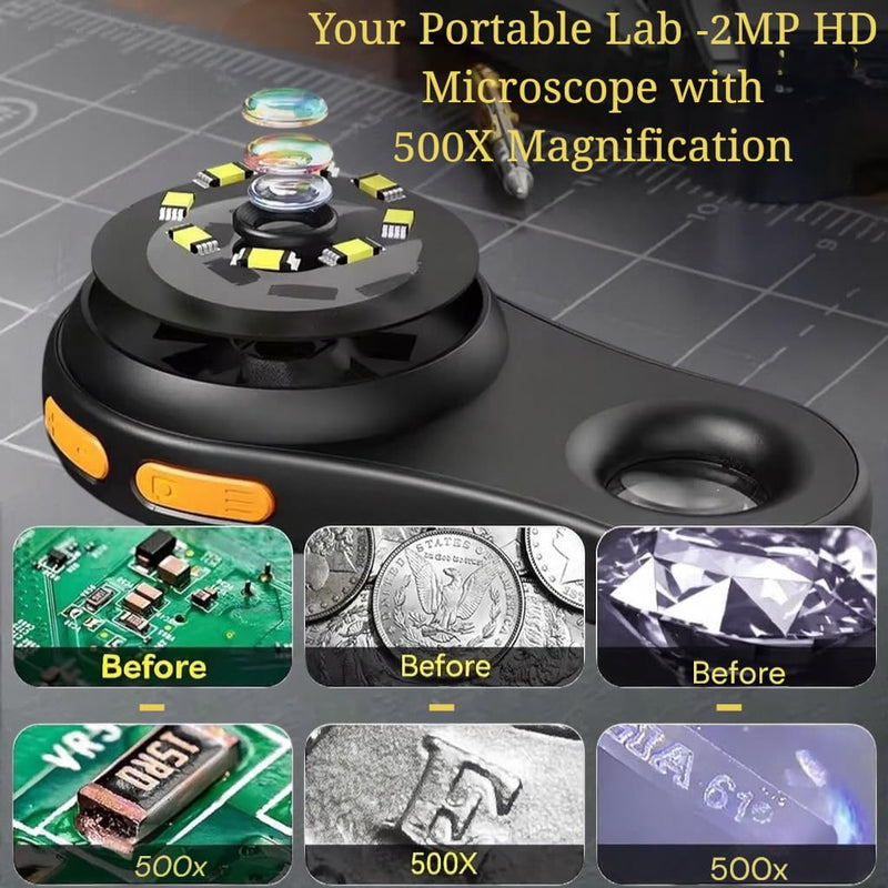 [AUSTRALIA] - Digital Microscope 500x with 2.0" IPS Screen, Magnifying Glass, Coin Microscope, Trichome Microscope, USB Connection, Ideal for Electronics, Jewelry and Kids 