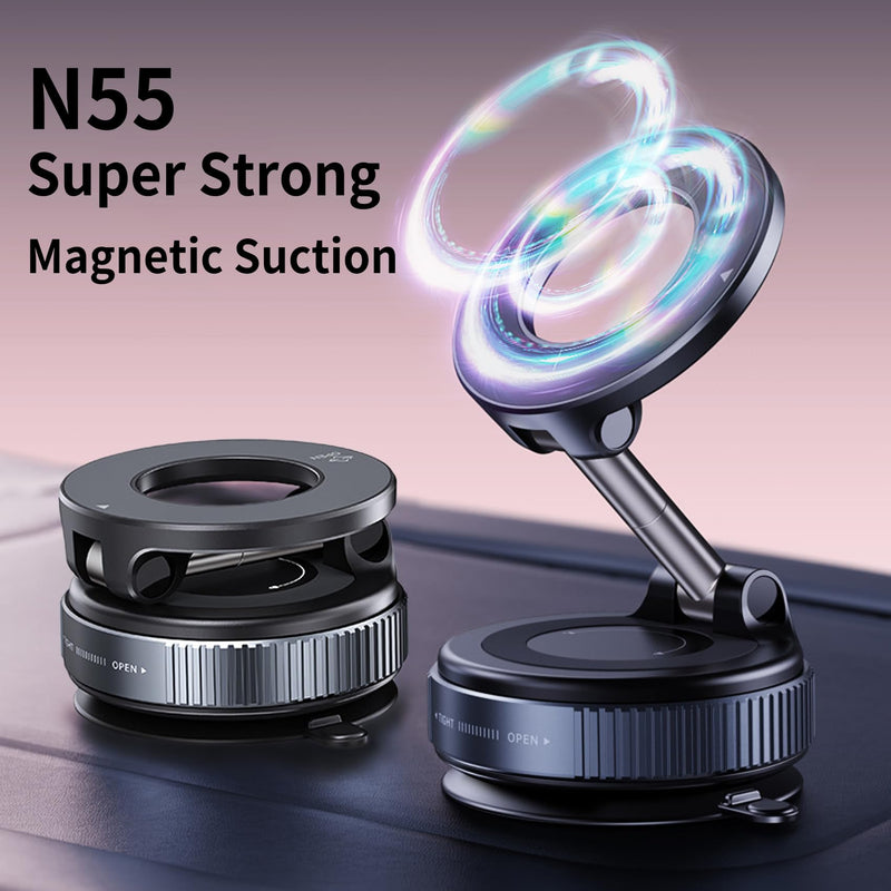 DreamBee Vacuum Magnetic Car Phone Holder-360°Rotatable Car Suction Cup Phone Mount for All Smartphones on Smooth Surfaces(80+LBS Strongest Suction&2400gf Strongest Magnetic)
