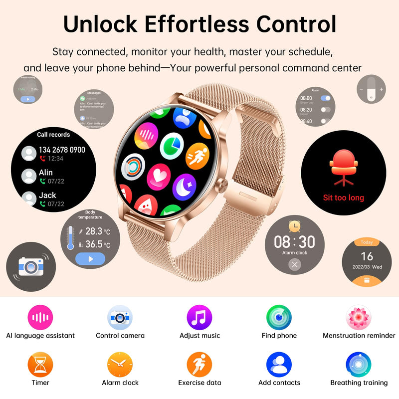 Smart Watch for Women(Answer/Make Calls), 1.27" HD Screen Fitness Tracker with Heart Rate/Sleep Monitor, 130+ Sport Modes IP68 Waterproof Activity Tracking, Smartwatch for Android Phones iPhone Rose Gold