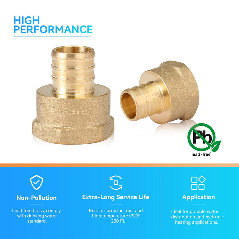 [AUSTRALIA] - (Pack of 5) PEX 3/4" x 3/4" NPT Female Threaded Adapter,Brass Pex Crimp Adapters Fitting for PEX Pipes in Plumbing Jobs(PEX1807044-5Pack) 3/4Inch(5Pack) Female Adapter 