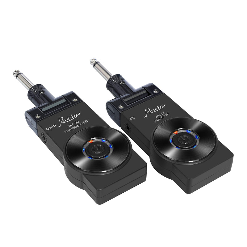 Rowin 2.4G Guitar Wireless System Transmitter Receiver for Electric Guitar Bass Violin with Rechargable Battery, USB Cable (Full Black) Full Black
