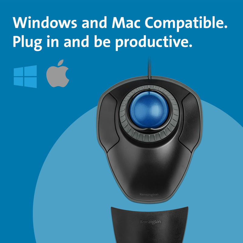 Kensington Orbit Trackball Mouse with Scroll Ring (K72337US), 4 1/2X5 1/2X2" Black-Blue wired usb