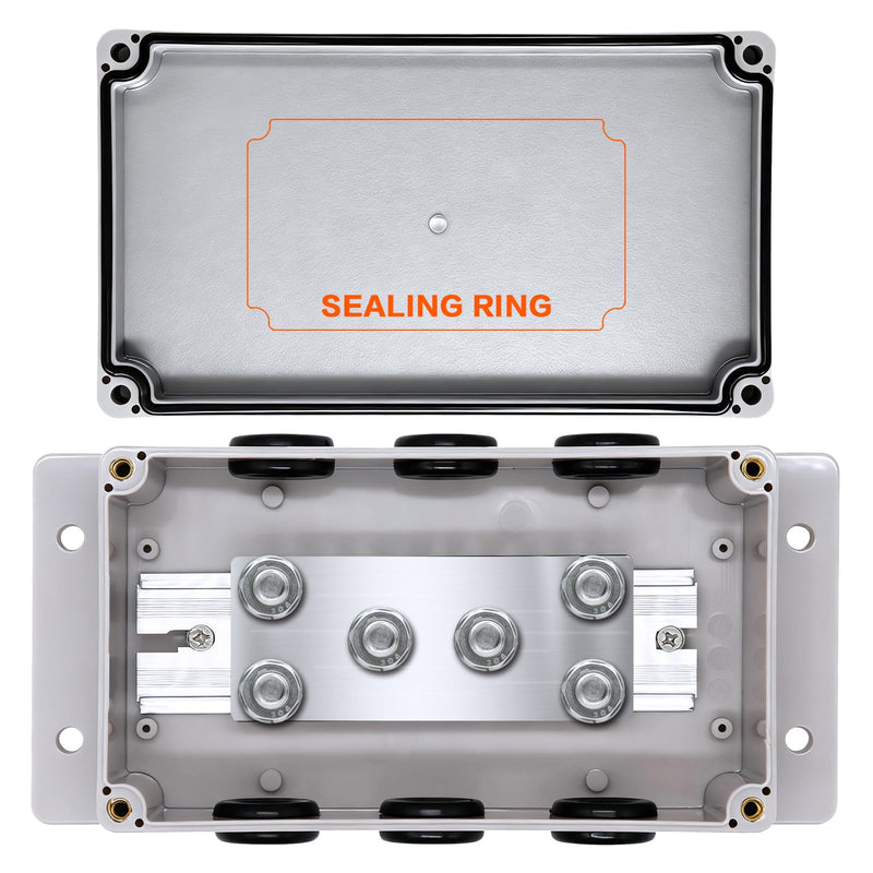 12-48V Heavy Duty 500A Bus Bar Tin-Plated Copper Block 6xM8(5/16") Studs Waterproof Belt Protective Coil Shell Battery Buss Bars for Automotive Boat RV Solar System Marine car Audio Wiring