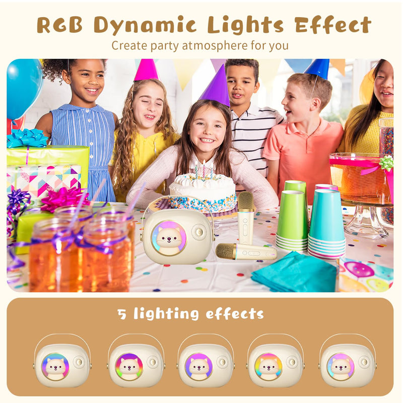 K9 Cute Space Bear Mini Karaoke Machine for Kid, Rechargeable 1800mAh Portable Bluetooth Karaoke Speaker with Wireless Microphone & RGB Light for Girls Boys Family Home Party