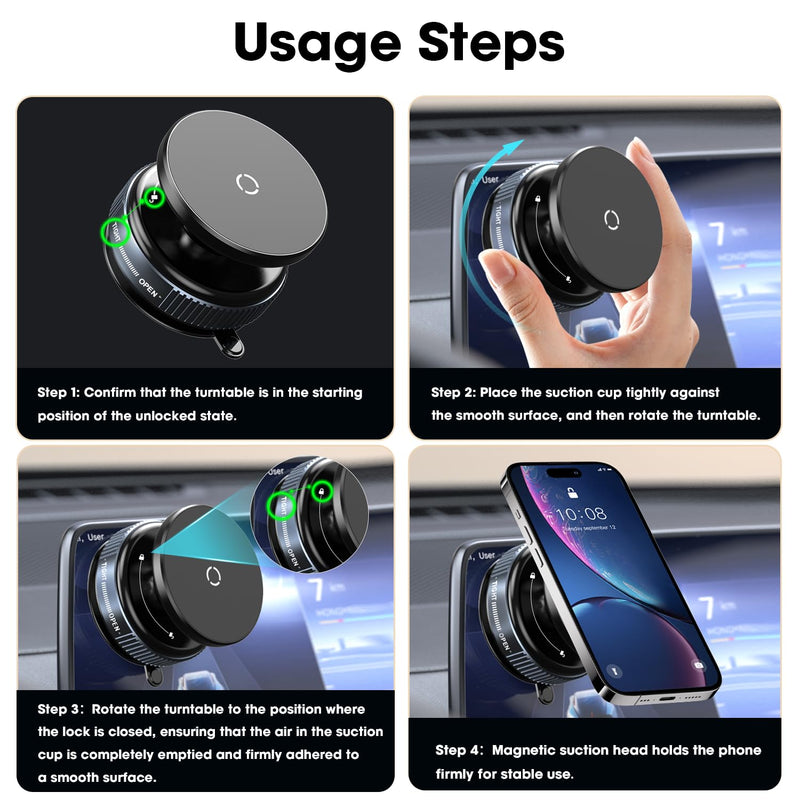 Magnetic Phone Holder Vacuum Suction Cup Gym Phone Mount Double Sided Strong Adsorption Phone Holder for Smooth Surface Automotive Central Control Screen Compatible with All Cell Phone-Black