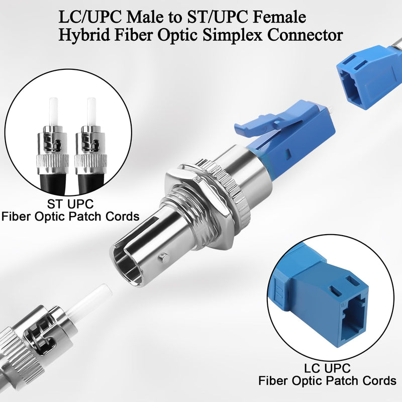 QIANRENON LC to ST Hybrid Fiber Simplex Adapter Coupler SM 9/125μm LC/UPC Male to ST/UPC Female Fiber Optic Interface Connector for Patch Cord Pigtail Optical Power Meter Red Light Pen FTTH