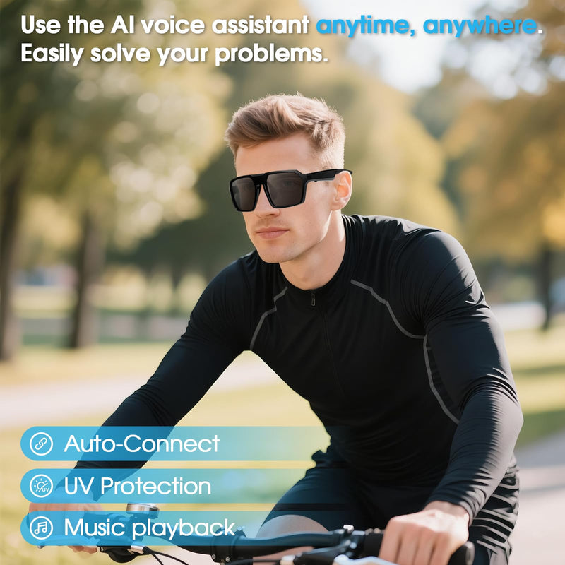 APOPHENIA Smart Glasses Bluetooth 5.4,UV400 Protection with Open-Ear Speakers Touch Control Outdoor Sports, Running,Travel Black