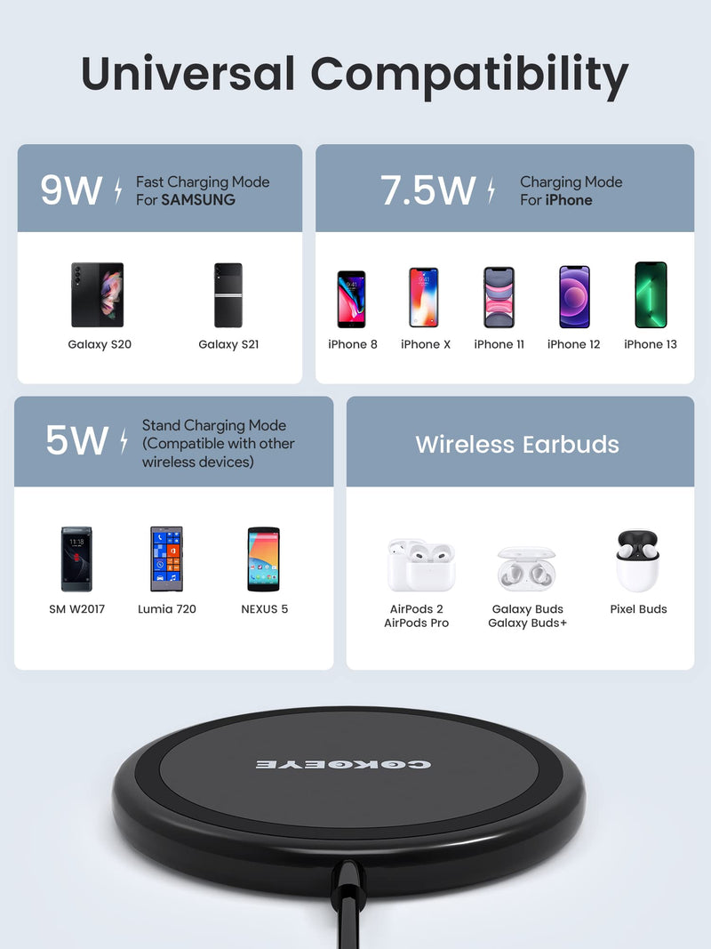Wireless Charger, 15W Max Fast Wireless Charging Pad 2-Pack Compatible with iPhone 15/15 Pro/15 Plus/15 ProMax/14/14 Pro/14 Plus/13/12/Samsung S24 /S24Ultra/S23 Ultra/S22/S21/S20/Note 10, AirPods Pro Black