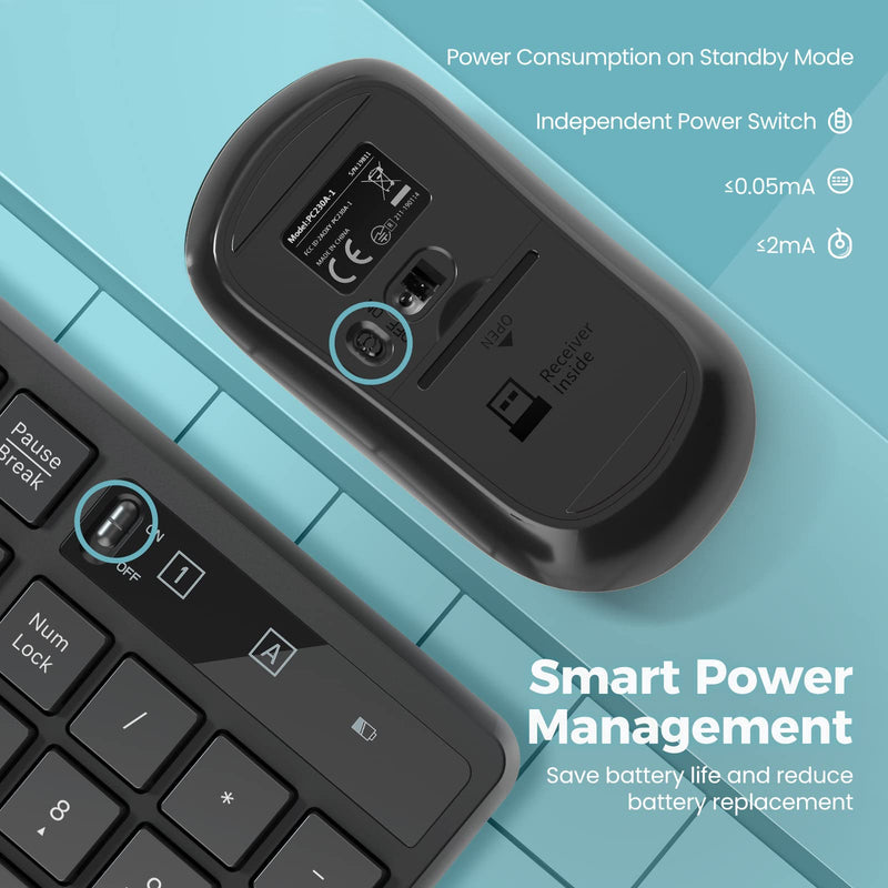 Wireless Keyboard and Mouse Combo, Lovaky 2.4G Full-Sized Ergonomic Keyboard Mouse, 3 DPI Adjustable Cordless USB Keyboard and Mouse, Quiet Click for Computer/Laptop/Windows/Mac (1 Pack, Black) 1 Pack
