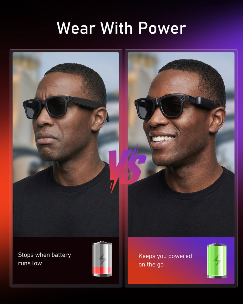 Wearable Battery Pack Charger + Smart Glasses Accessories Kit Compatible with Ray-Ban & Oakley Meta Smart Glasses Gen 1 & Gen 2, Ultra-Light Mini Power Bank with Storage Case, Nose Pads, Lanyard & Cle