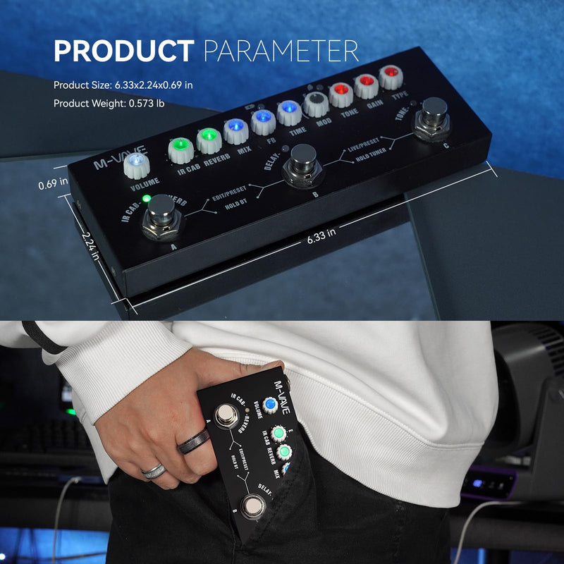 Multi Effects Guitar Pedal, Reverb Guitar Pedal, Delay, Chorus, Phaser, with IR Loading 9 AMP Models, CUBE-BABY Reverb Effect Pedal, Support Recording, Bluetooth 5.0