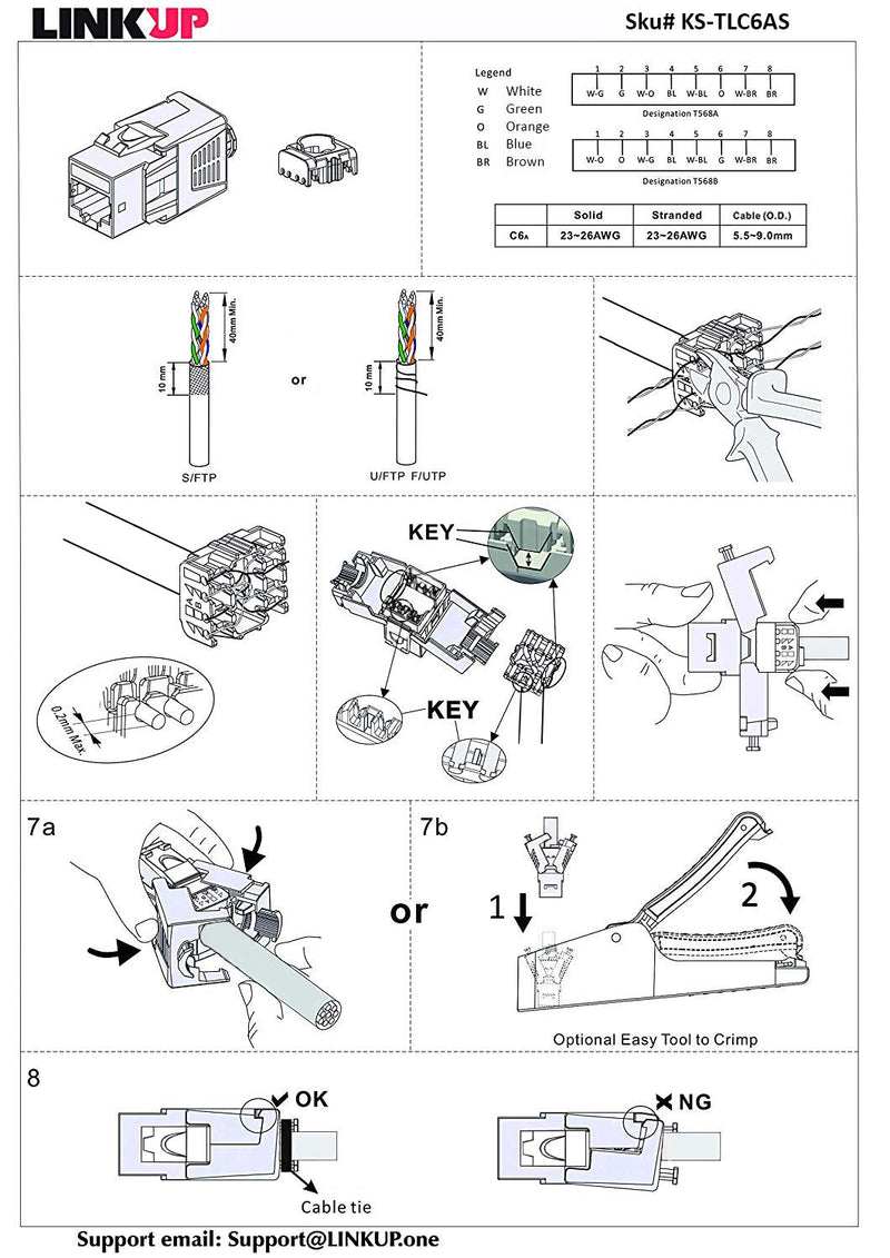 LINKUP Cat6A RJ45 Keystone Jacks | 12-Pack | shielded modular termination, tool-free, gold-plated, for solid and stranded Ethernet cable