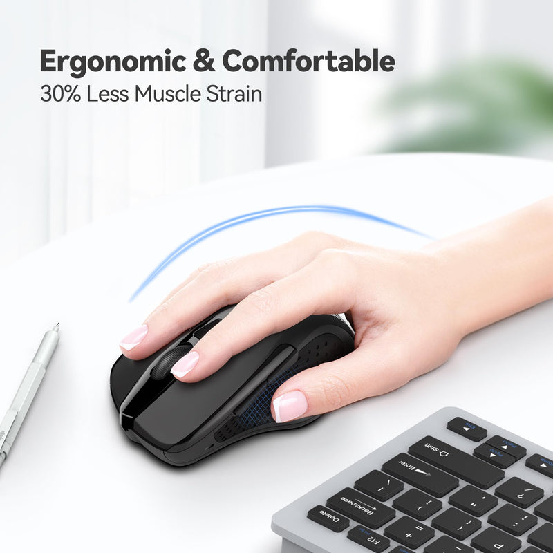 [AUSTRALIA] - TECKNET Wireless Mouse, 2.4G Ergonomic Optical Mouse, Computer Mouse for Laptop, PC, Computer, Chromebook, Notebook, 6 Buttons, 24 Months Battery Life, 2600 DPI, 5 Adjustment Levels Black 