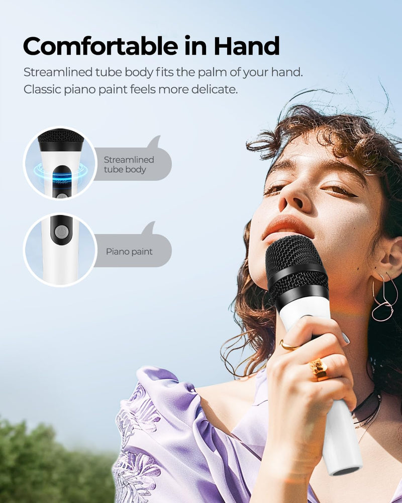 [AUSTRALIA] - Wireless Microphone, FOLTUSMY Dual Digital Dynamic Bluetooth Microphone with Rechargeable Receiver, 200ft Range, Microphone for Singing, Karaoke, Meeting, Church, Wedding 