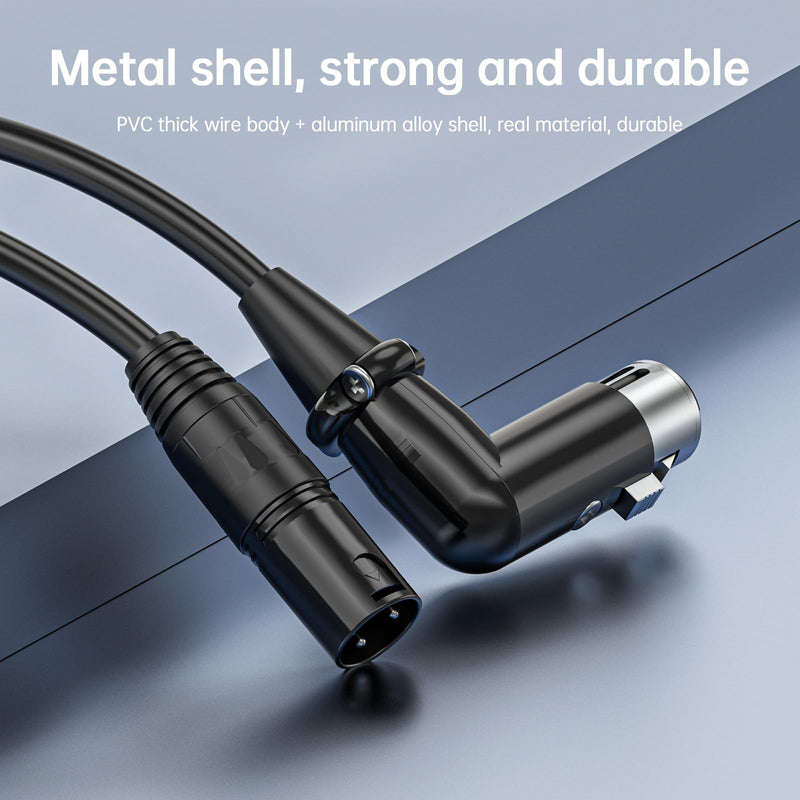 XLR Right-Angle Female to Straight Male Microphone Extension Cable, 90-Degree Female to Straight Male Balanced Cord 3-Pin to 3-Pin, -6.6ft 2Pack 2 6.6FT-XLR Right-Angle Female