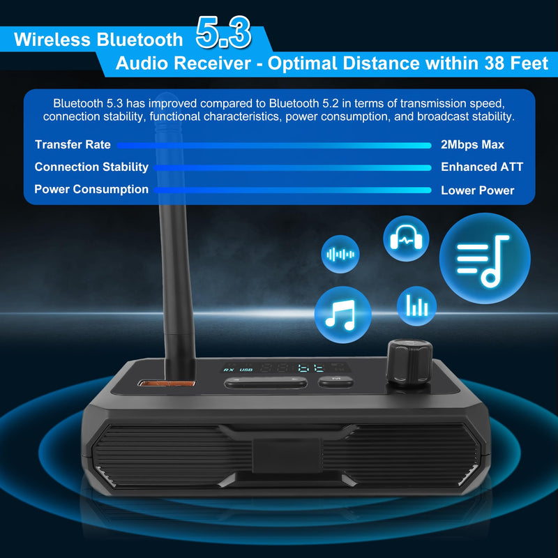 FancyWhoop Bluetooth 5.3 Receiver for Home Stereo, RCA Bluetooth Adapter, Optical AUX 3.5mm Low Latency HD Music Audio, RCA Adapter for Speakers Home Music Streaming Stereo System, AUX/USB