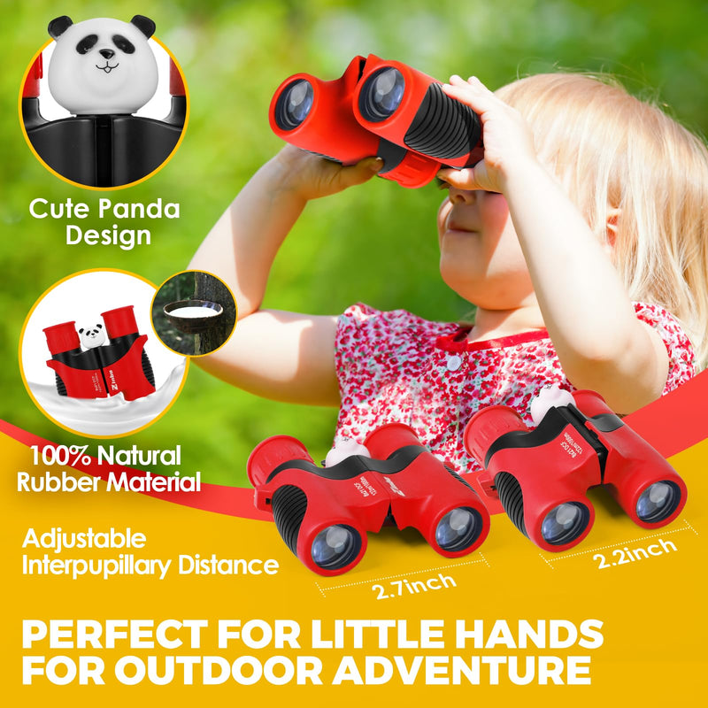 [AUSTRALIA] - Binoculars for Kids 8x21 High-Resolution Real Optics with Magnifying Glass & Whistle Compass, Kids Binoculars for 3-12 Years Boys and Girls, Best Kids Toys for Outdoor Bird Watching, Hiking, Travel Red 