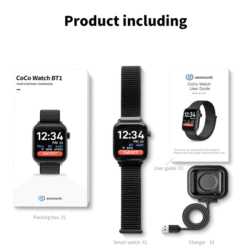COCO Bluetooth Comfortable Health Monitoring Smartwatch for Seniors – Heart Rate, Body Temperature, Blood Oxygen, Activity Tracking, Medication Reminder, SOS Emergency PERS, Gift