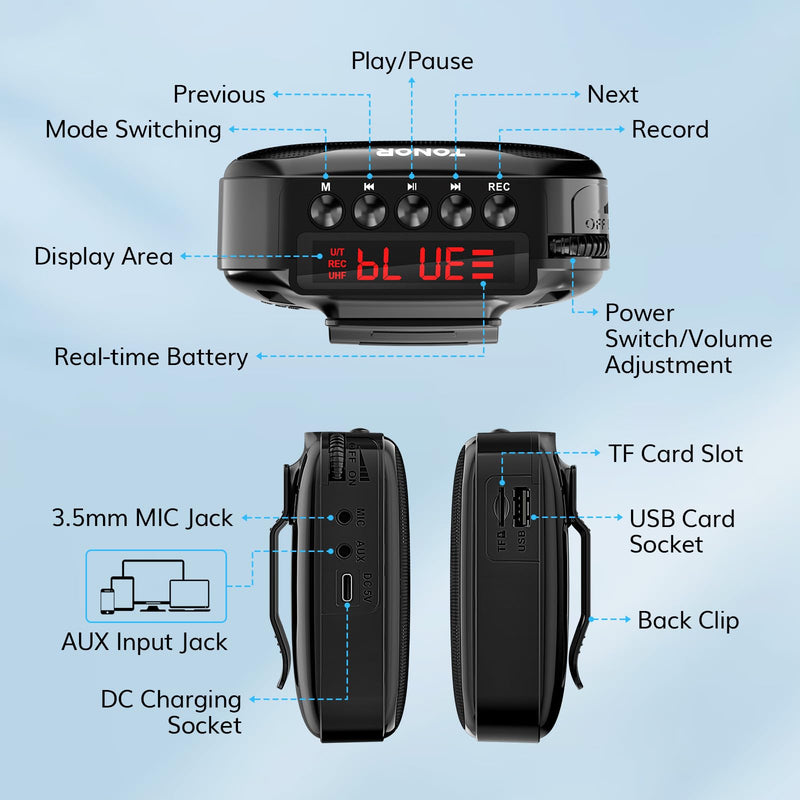 [AUSTRALIA] - TONOR Voice Amplifier for Teachers, 15W Bluetooth Voice Amplifier with Wireless Headset Mic, Portable Megaphone Speaker Rechargeable PA System 82ft for Teaching, Speaking, Fitness Instructors K11 