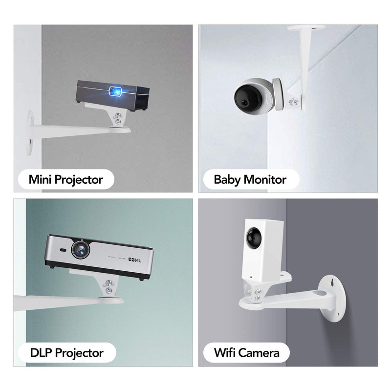 Mini Projector Wall Mount/Projector Hanger/CCTV Security Camera Housing Mounting Bracket(White) - for CCTV/Camera/Projector/Webcam - with Load 11 lbs Length 7.8 inch - Rotation 360° (White) White