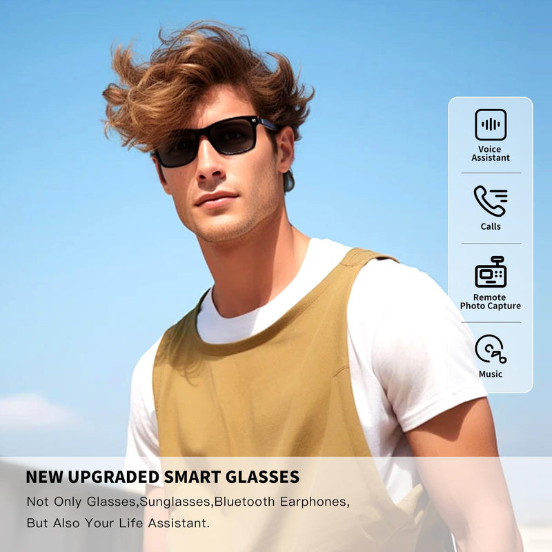 Smart Glasses, Bluetooth Sunglasses, New Upgraded Smart Glasses for Men/Women, Open Ear Speaker, Voice Assistant Compatible, Hands-Free Calls