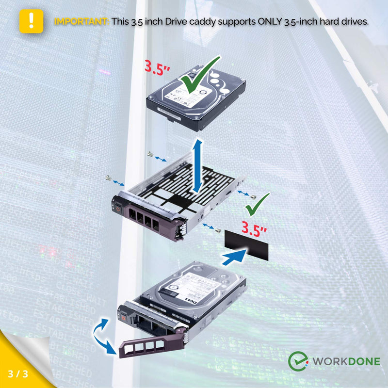 WORKDONE 3.5 inch Hard Drive Caddy Tray Compatible for Dell PowerEdge Servers - SAS SATA HDD Adapter Sled - Handle Busy Schedule - Easy Setup with Detailed Manual - Your Saved Time is Priceless