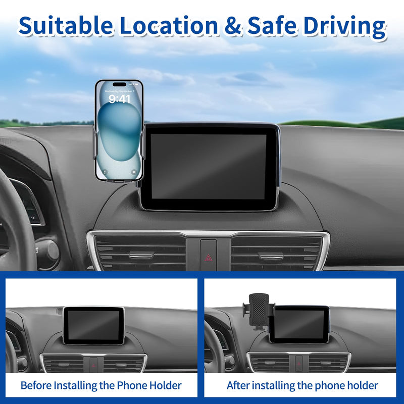 Car Phone Holder for 2014-2016 Mazda 3/2016-2021 CX-3（7 inch Screen），for Smartphone Cradle Auto Accessories Bracket Anti-Shake，360 Degree Rotation，for All Cell Phones