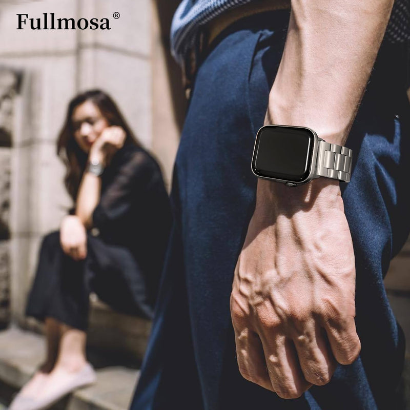 Fullmosa Compatible Stainless Steel Apple Watch Band with case Ultra/Ultra2 49mm Starlight with Case & Compatible Silicone Apple Watch Band with case Ultra/Ultra2 49mm,Black