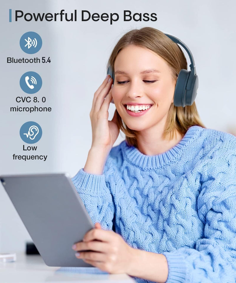 INFURTURE Active Noise Cancelling Over Ear Bluetooth Headphone Deep Bass H1 | Comfortable, Hi-Fi Stereo, 90H Playtime, Low Latency, Foldable Lightweight for Travel, Office, Sport Running - Blue