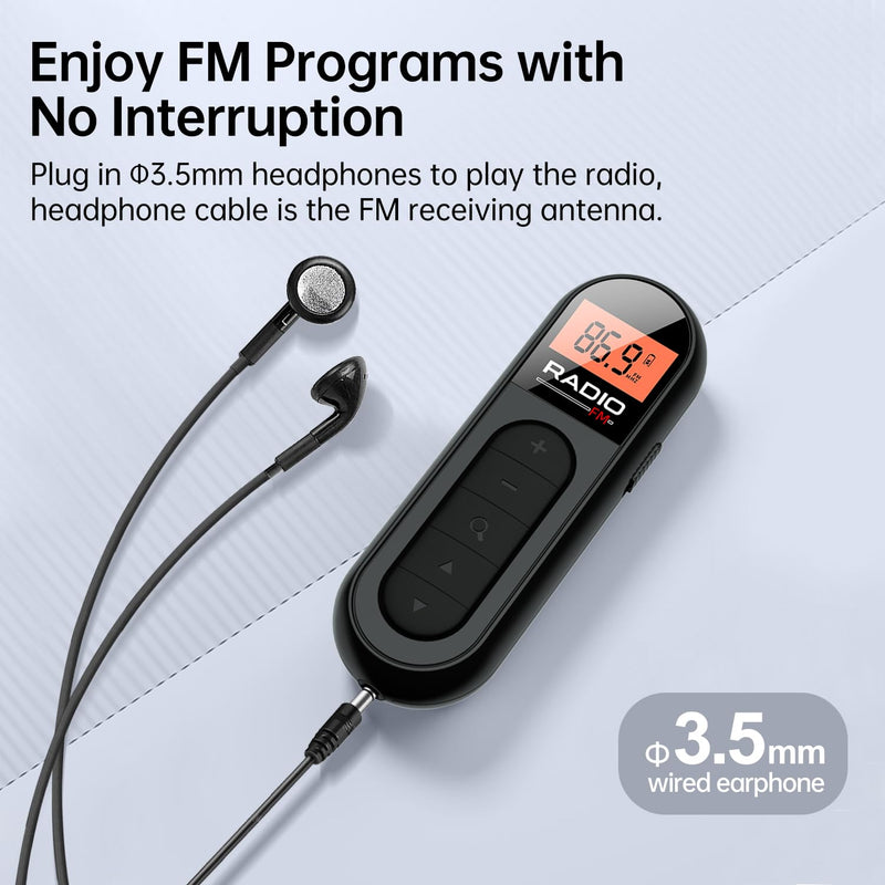 FM Portable Radio, Rechargeable Pocket Radio with Best Reception Digital Tuning, LCD Screen,Belt Clip, Stereo Sound Earphone Jack for Gym, Jogging, Walking, Camping