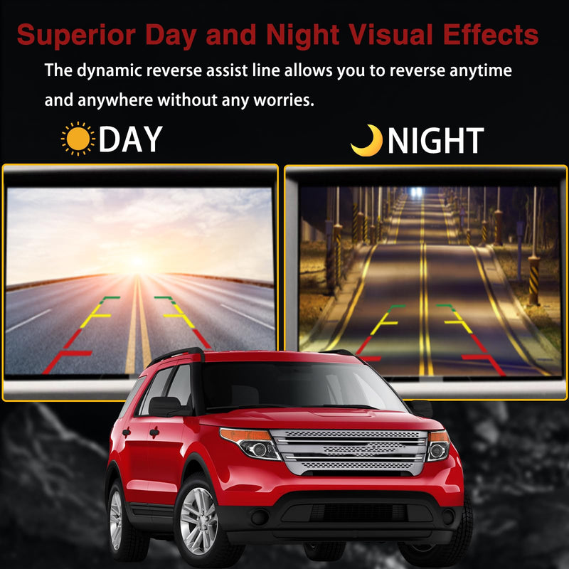EVRBUL Rear View Mirror Backup Camera Rear Park Assist Camera with Fish-Eye Wide-Angle Lens Compatible with Ford Explorer 2011-2015 Replace#: BB5Z-19G490-A