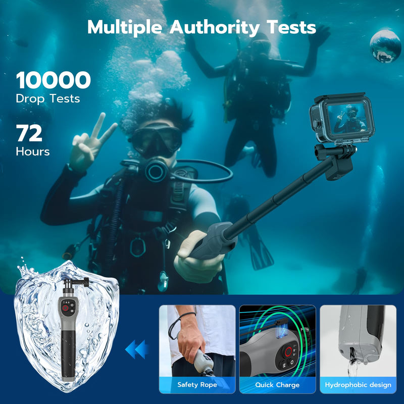 [AUSTRALIA] - 33inch Underwater Selfie Stick for GoPro Hero 13 12 11 10 9 8, with Bluetooth Remote Control, Waterproof & Extendable, 1 Hour Charging Time, 21 Hours Shooting for Diving Surfing Snorkeling 
