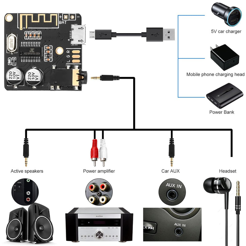 5pcs Bluetooth Audio Receiver Board BT 5.0 Stereo Audio Amplifier 3.7-5V Car Speaker Amplifier for DIY