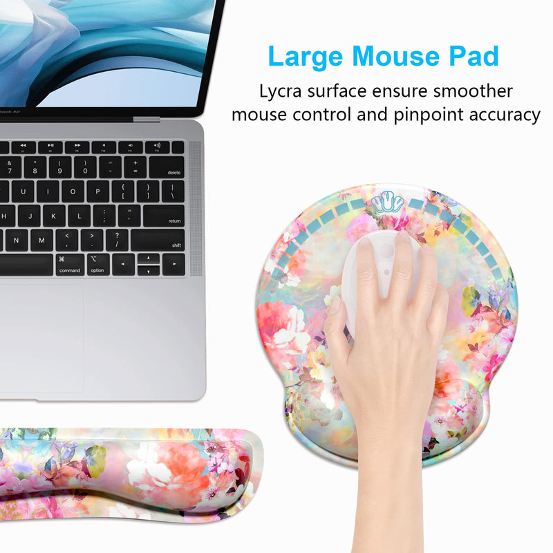 Dapesuom Keyboard Wrist Rest and Mouse Pad with Support, Memory Foam Rests for Set, Ergonomic Non Slip Base Easy Typing & Pain Relief, Peonies Floral, Pink Floral Pink Peonies Floral