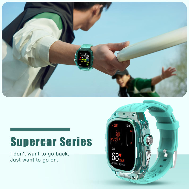 Luxury Translucent Smartwatch Case for Apple Watch Ultra 1/2 49mm, Fully Wrapped Lightweight Rugged case with Silicon Strap, Stainless Steel Buttons, Protective Cover for Men/Women (Mint Blue) Mint Blue