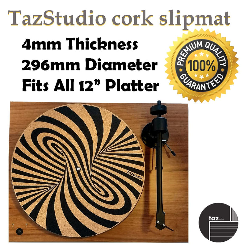Premium slipmat - Cork Turntable Mat for Better Sound Support on Vinyl LP Record Player - Cork mat Original Geometric Design Psychedelic Geometric Spiral Art [4mm Thickness]-m7 m7-Geometric spiral